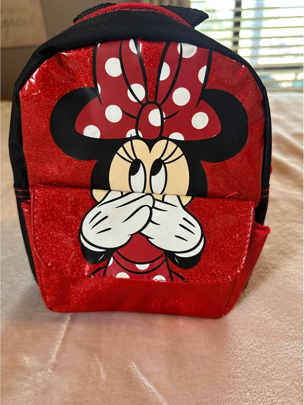 Disney Minnie Mouse Sparkly Red Glitter Toddler Kids School Bag Backpack